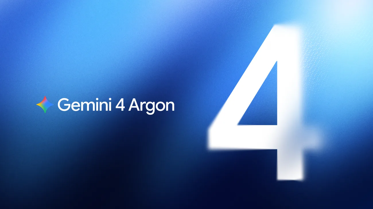 Imagem oficial do anúncio do Gemini 4 da Google: a estrela de quatro pontas do Gemini junto às palavras Gemini 4 sobre um fundo azul-escuro de pontos de dados
